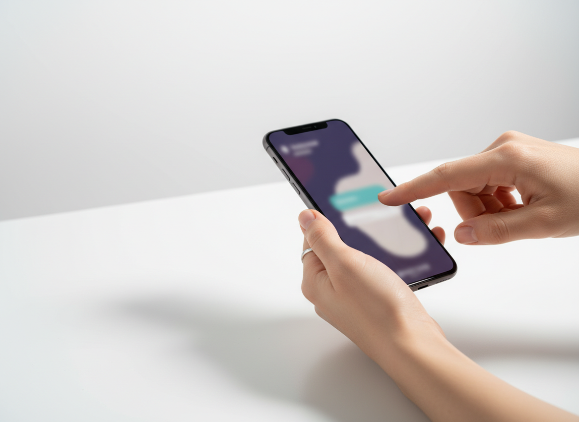 How to Use an Instagram Follower Tracker Safely: Clean product photography style, close-up of hands holding a modern smart...