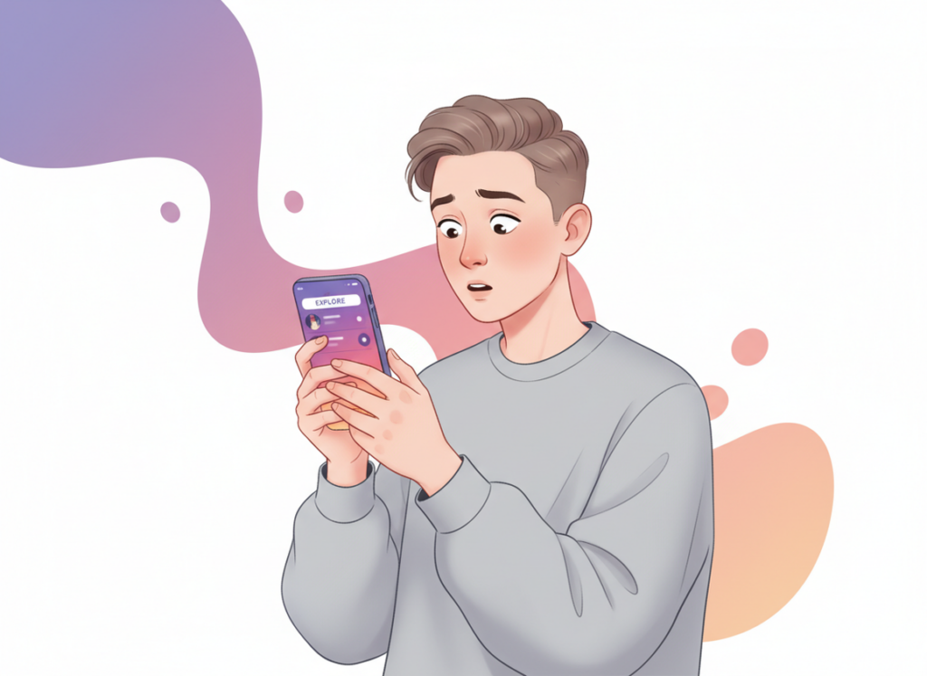 Instagram Follower Tracking: Complete Beginner's Guide: Person using phone with Instagram, curious expression, modern style