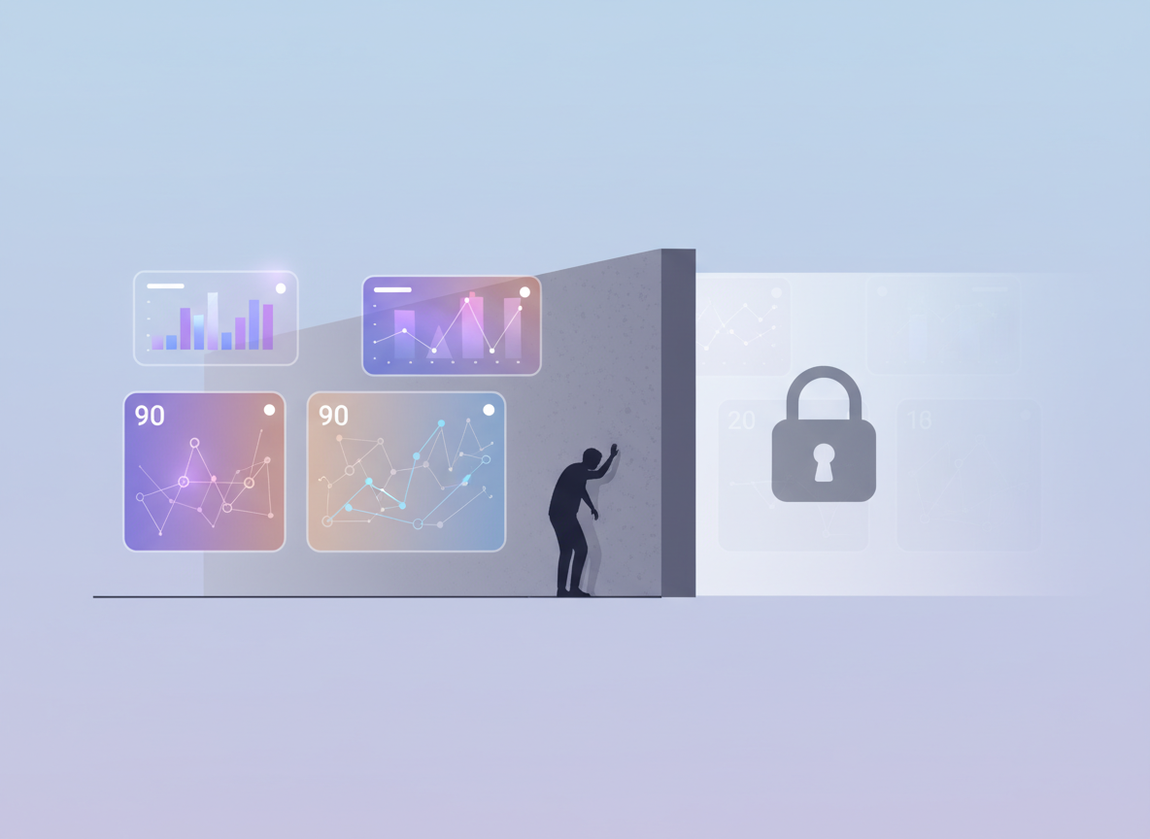 Instagram Insights vs Follower Trackers: A calendar or timeline visualization hitting a solid wall or barrier at the 90-d