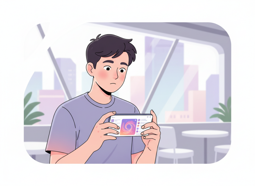 Instagram Follower Tracker Apps: Safe vs Risky: Person using phone with Instagram, curious expression, modern style