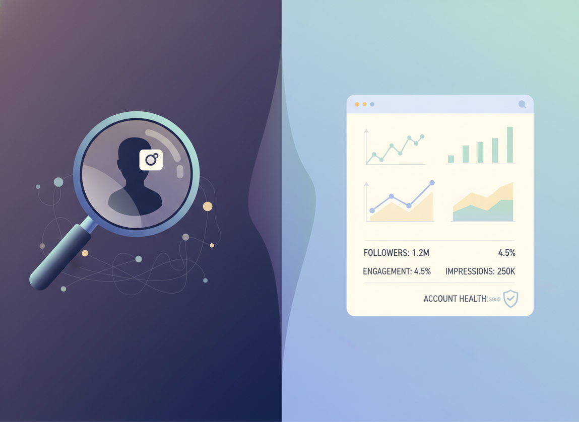 The Ick App vs Follower Tracker: Split-screen style illustration showing two contrasting concepts. Left side: a m