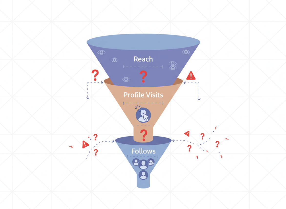 Use Instagram Analytics Reports to Boost Growth: A conceptual illustration of a marketing funnel with three distinct secti...