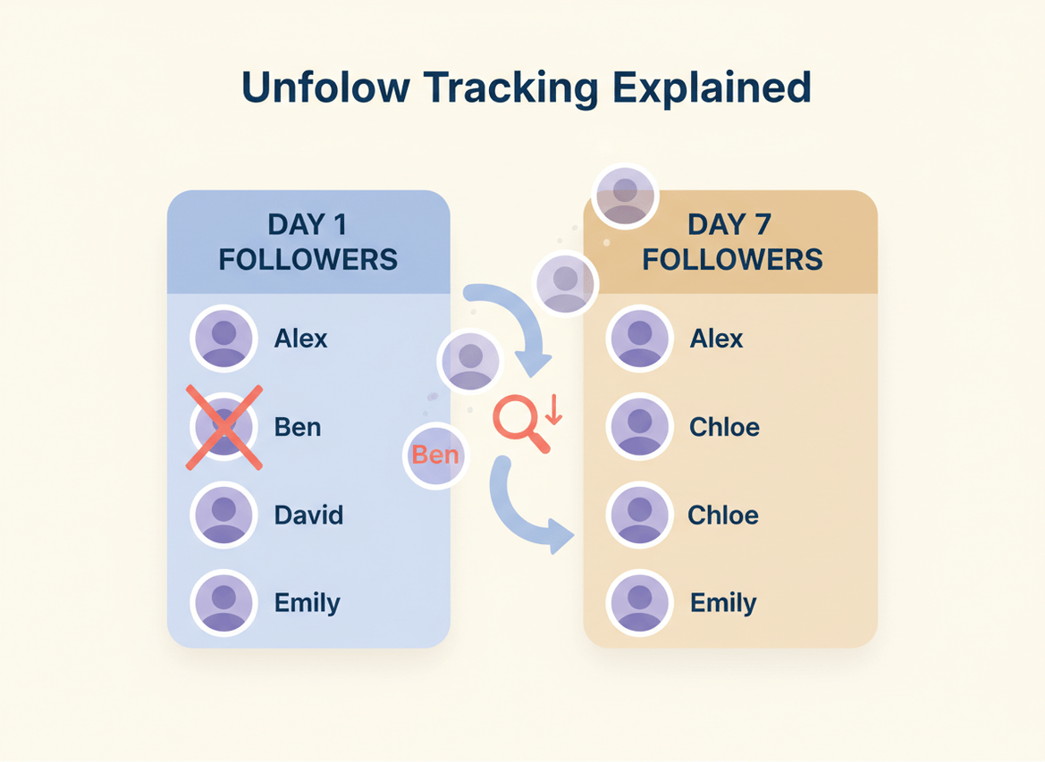 Instagram Reports Apps for Followers and Unfollowers: A clean, modern infographic-style illustration showing how unfollow ...