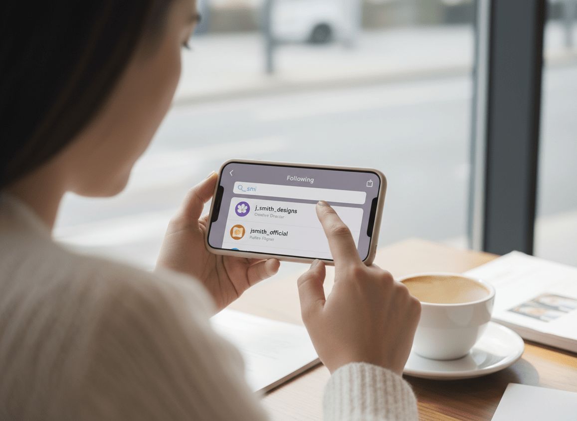 When Your Crush Unfollows You: Over-the-shoulder view of someone searching through their Instagram followers li