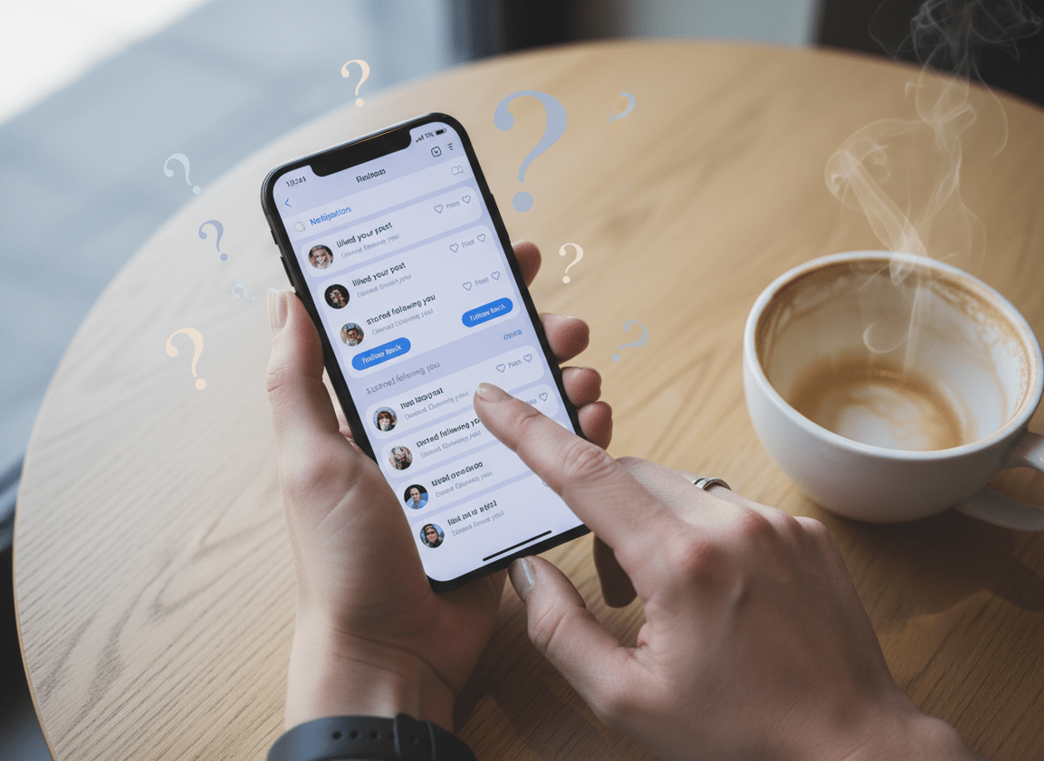 Instagram and Relationship Anxiety Guide: Close-up overhead shot of two hands holding a smartphone displaying an Instagram