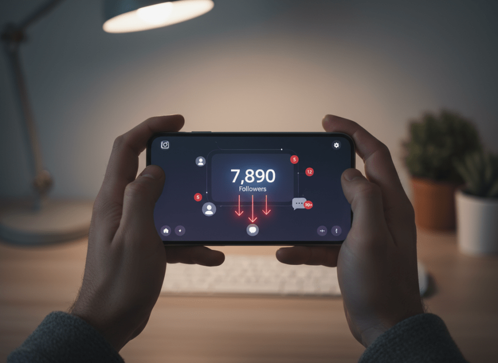 Instagram Reports Apps for Followers and Unfollowers: A close-up photo of hands holding a smartphone displaying Instagram ...
