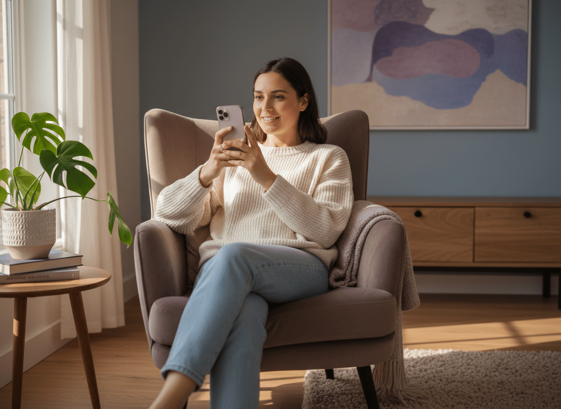 Can Someone See If You View Their Instagram Profile?: A relaxed person sitting comfortably on a couch or armchair, casuall...